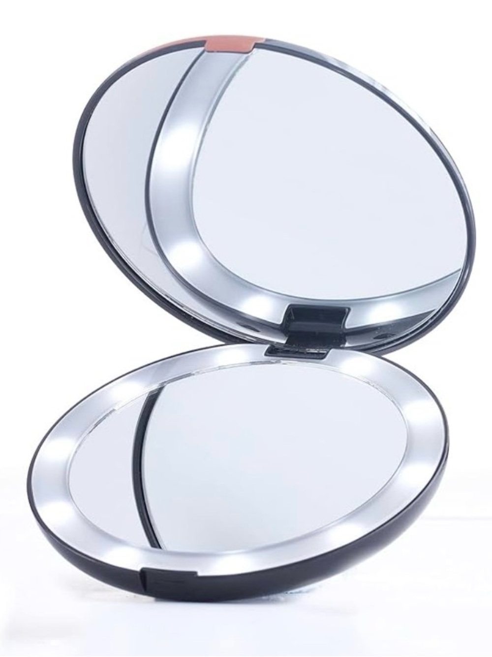 Pop Sonic LED Compact Mirror in a blue floral pattern featuring dimmable lights - Picture 3 of 4
